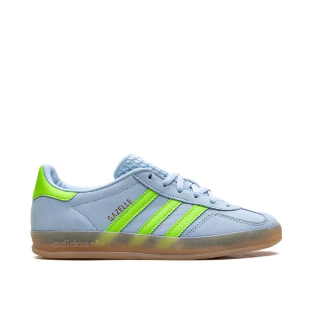 Adidas Gazelle Sneakers Sky Blue with Neon/Solar Green Accents size 7 - Picture 7 of 13